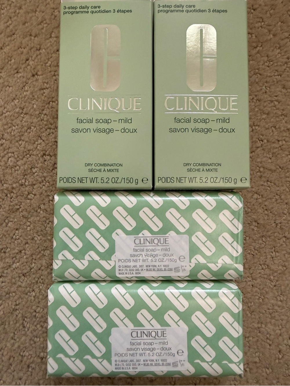 NIB Clinique Facial Soap Mild (Dry Combination) 5.2 oz / 150g Bars (lot of 2)